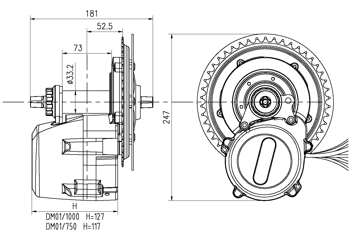 DM01 Mid Drive Motor Dimensions